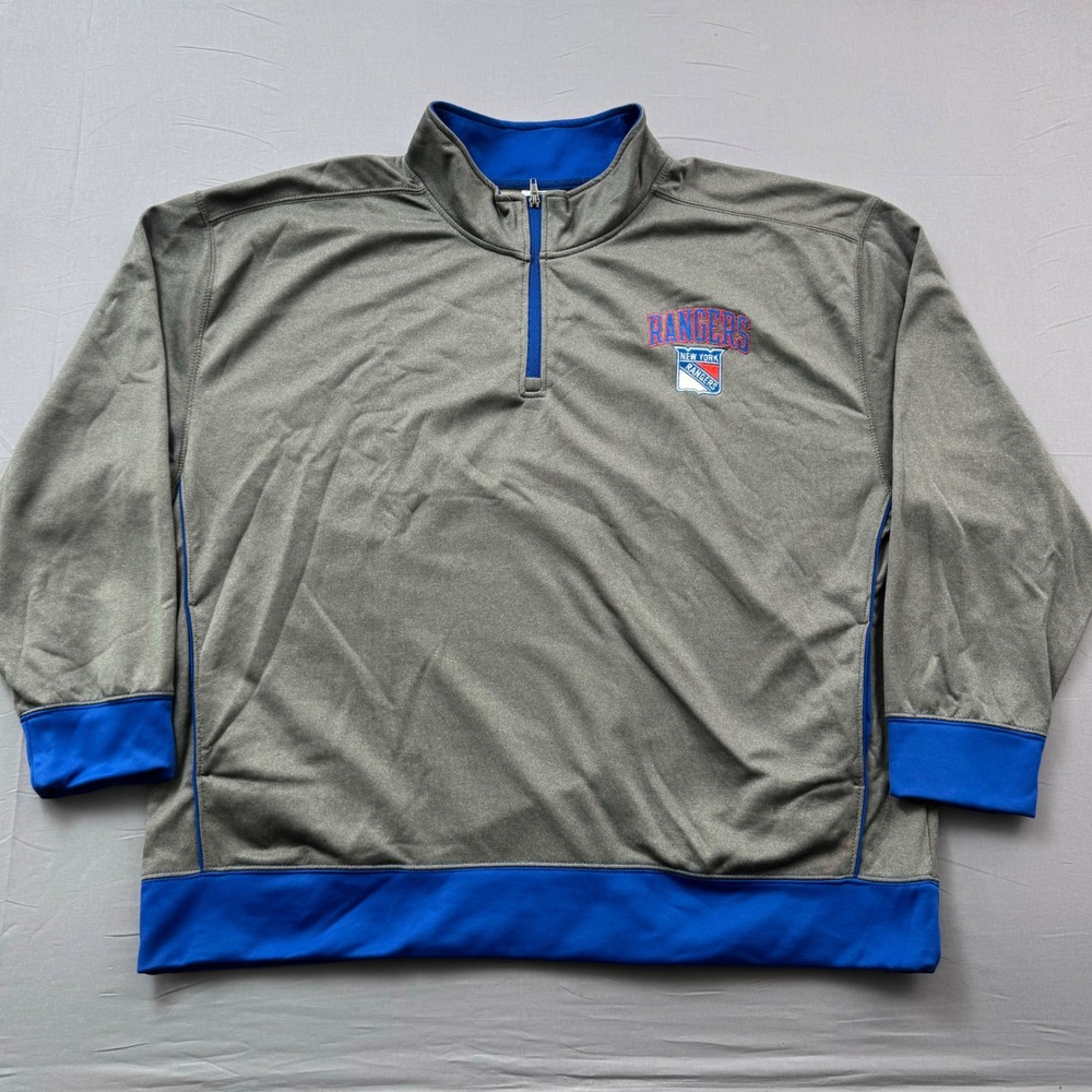 NHL New York Rangers 1/4 Zip Pullover Jacket Mens 3XL Gray Blue Fleece Lined